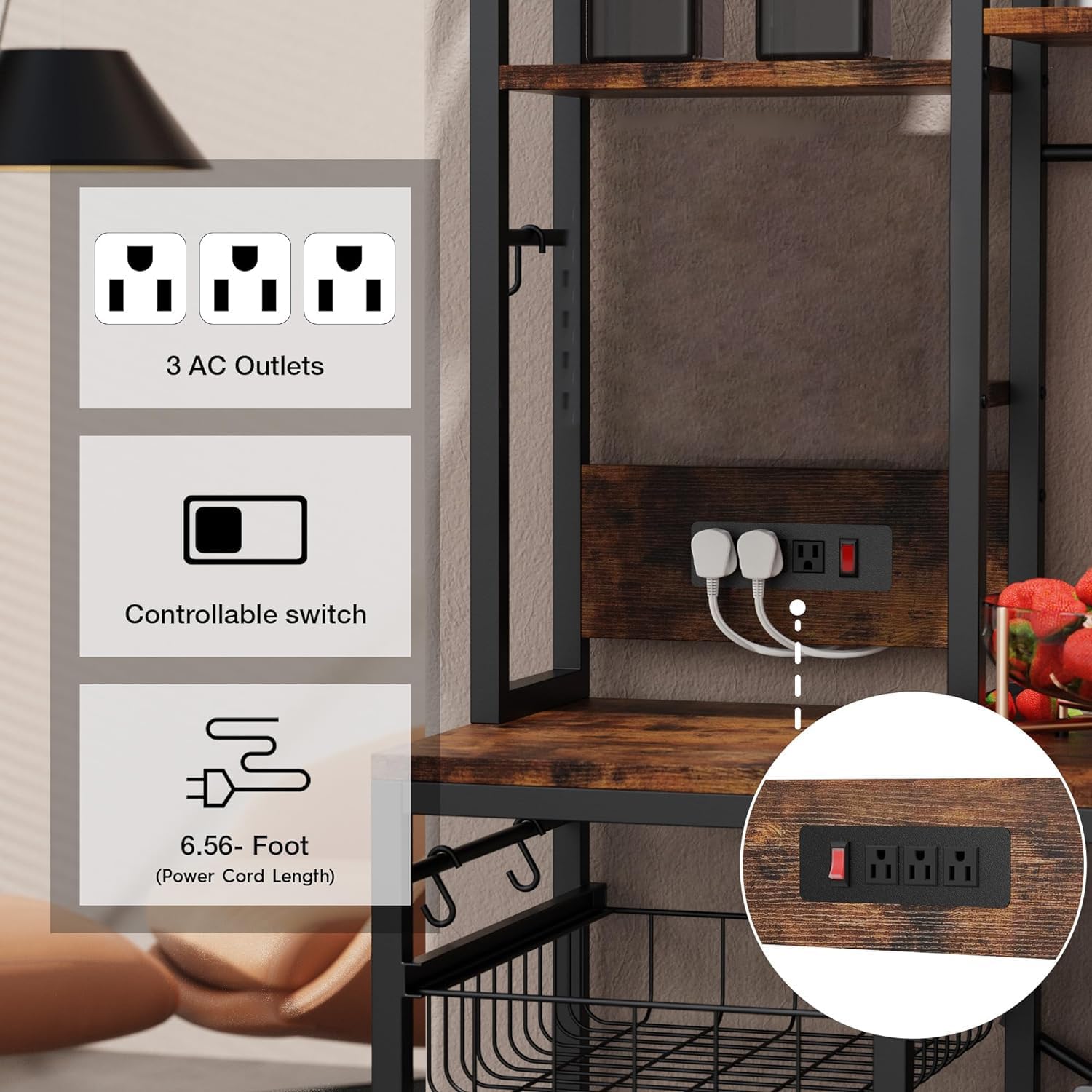 6-Tier Microwave Stand with 12 S-Shaped Hooks V88608