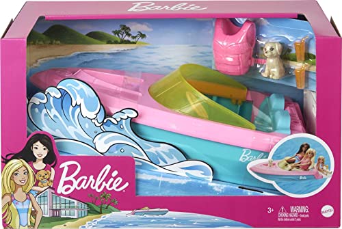 Toy Boat with Pet Puppy, Life Vest & Beverage Accessories, Fits 3 Dolls R769384