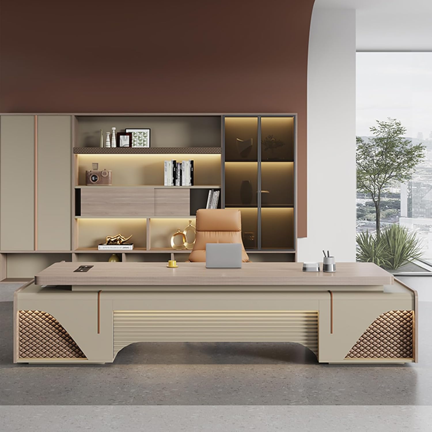 Large Executive Desk with Storage Cabinets P8070