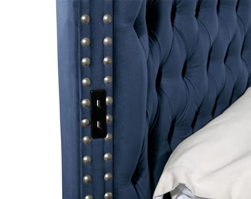 Black Queen Size Velvet Upholstered Platform Bed Frame with Bluetooth Speakers and USB K64501