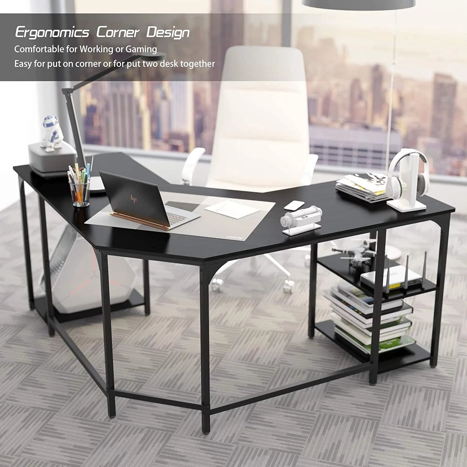 L-Shaped Corner Desk with Shelves H98400