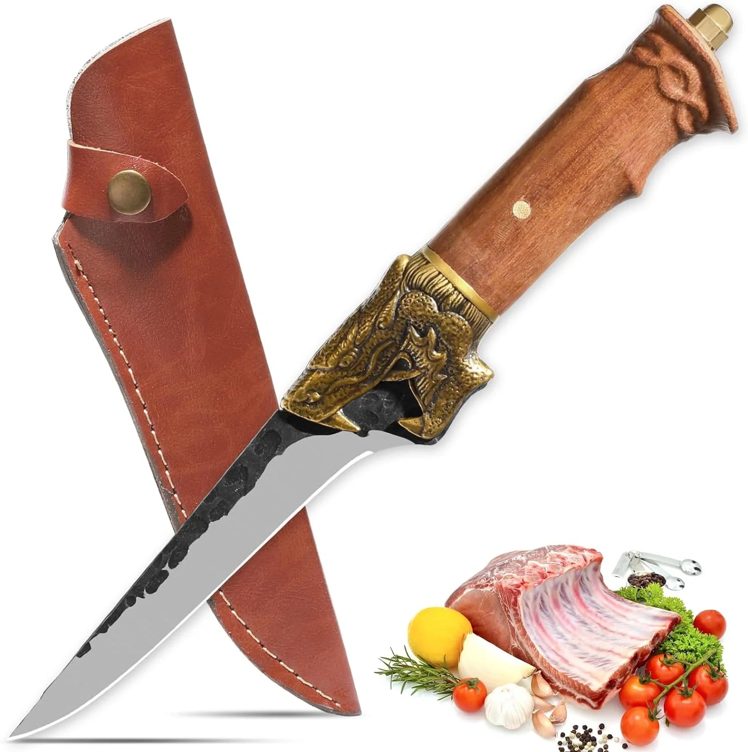7Cr17MOV Fillet Knife with Leather Sheath Z538