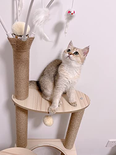 Wooden Large Cat Tree Floor to Ceiling Cat Tower Height Adjustable with Natural Sisal Rope Scratching Post Cozy Bed N546105