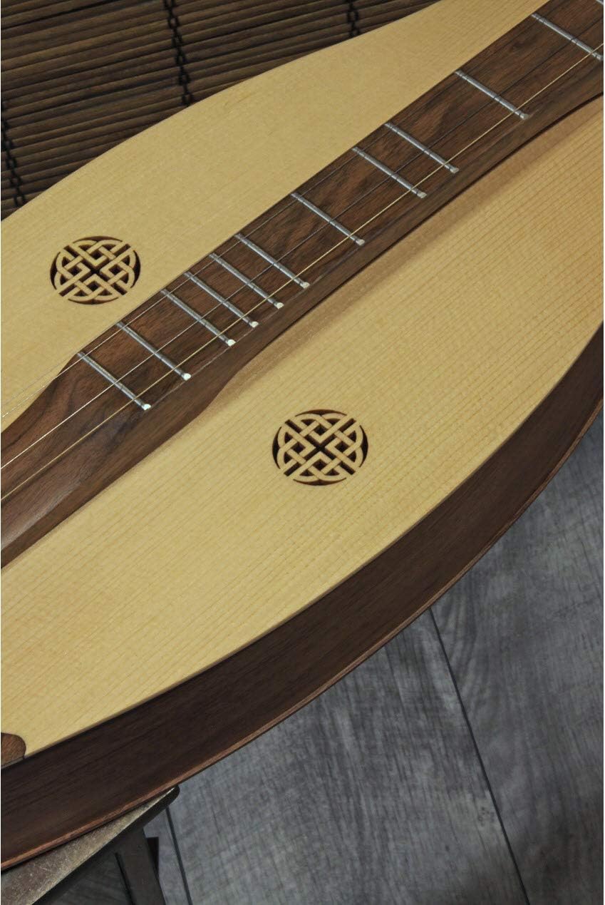 Mountain Dulcimer 4-String Vaulted Spruce Knotwork Walnut with Gig Bag Case and Replacement Strings H41524