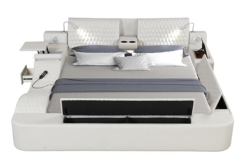 Black King Bed Frame with Adjustable Headboard and Storage Shelf B285