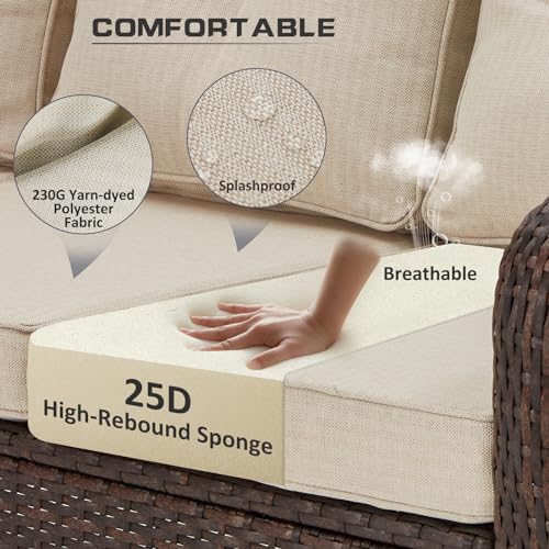 6 Pieces Swivel Rocking Chairs Patio Furniture Set Wicker Outdoor Conversations Sets with Table and Ottomans (Beige) N963261