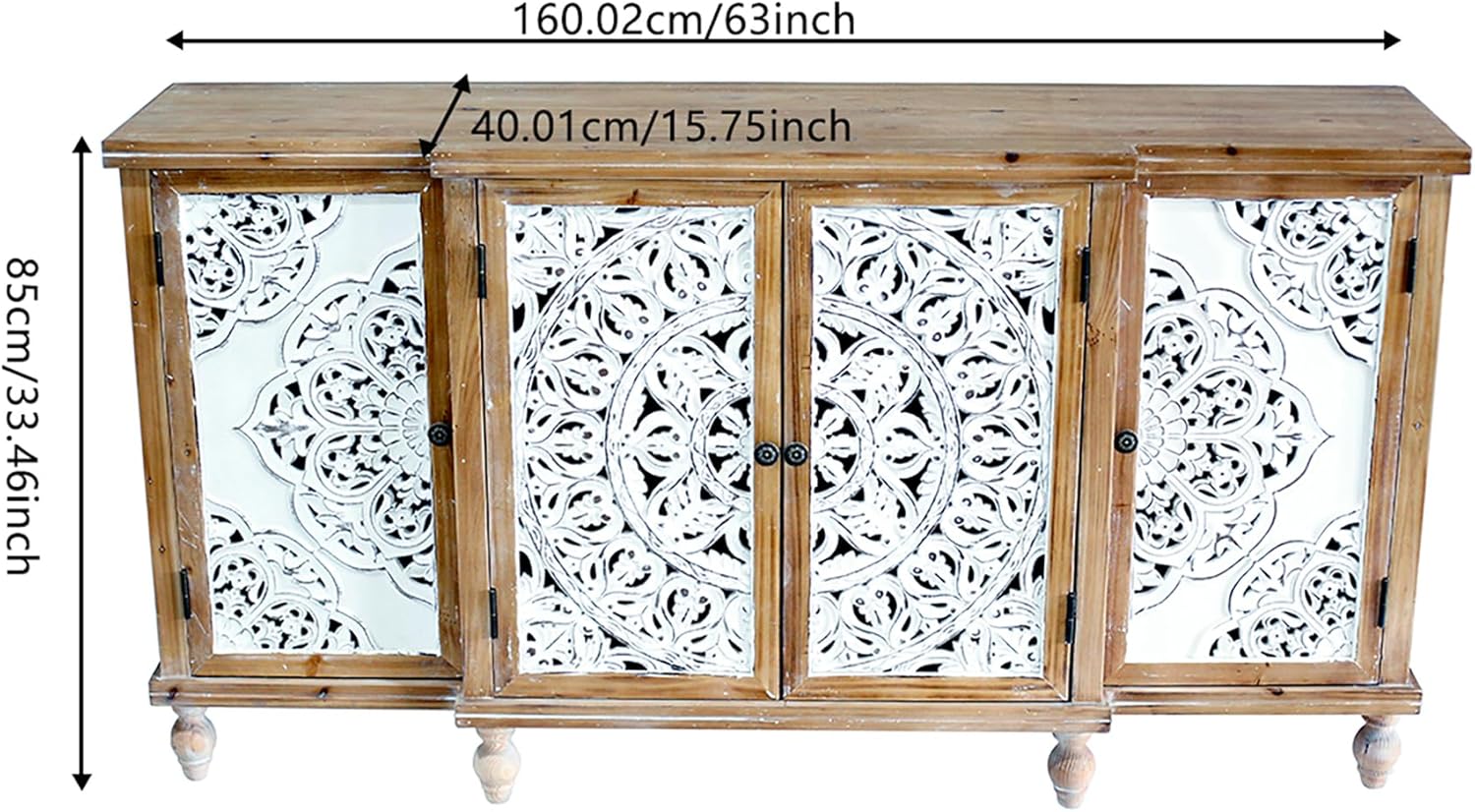 Natural Wood 4-Door Distressed Accent Cabinet with Adjustable Shelves S743432