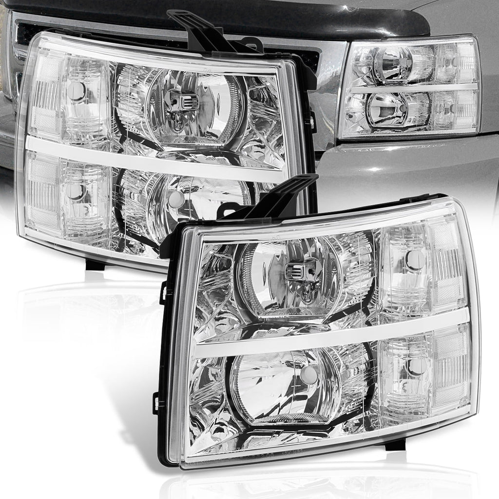 Chrome Housing Clear Lens Headlights Driving Signal Bumper Lamps R404