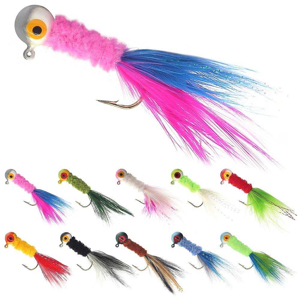 Marabou Feather Hair Jigs for Crappie Fishing Baits and Lures Kit Panfish Trout 1/8 1/16 1/32 oz H14311