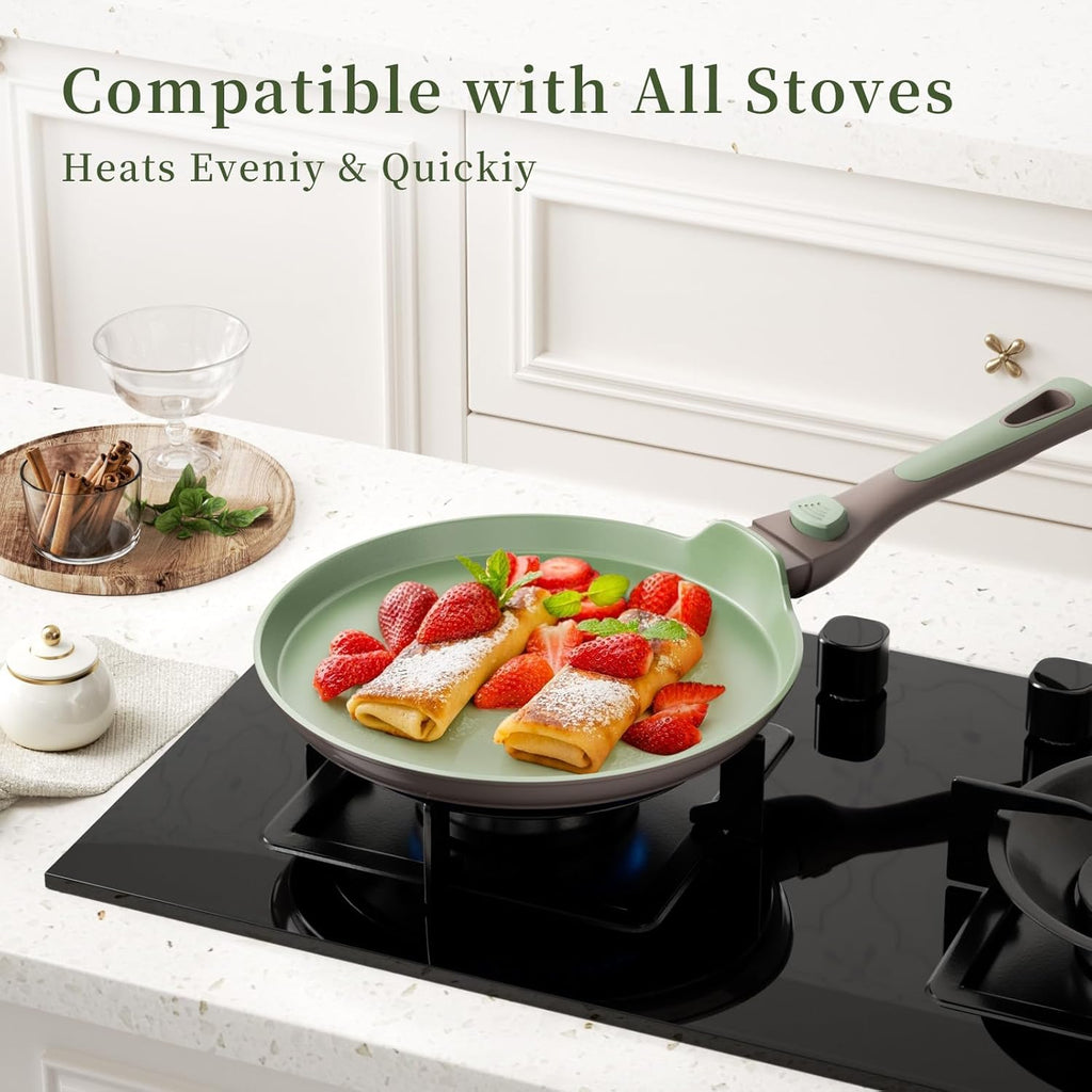 Green Nonstick Crepe Pan Set with Spreader 10&11Inch Detachable Handle I4117