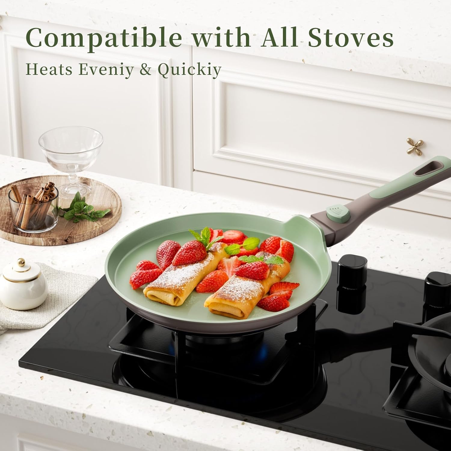 Green Nonstick Crepe Pan Set with Spreader 10&11Inch Detachable Handle I4117