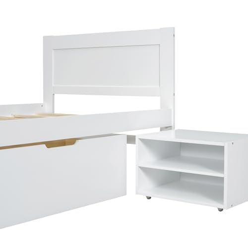 White Full Size Wood Platform Bed with Storage M3363
