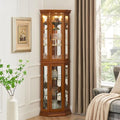 Corner Curio Cabinet with Tempered Glass Shelves, Mirrored Back, Cherry W4820