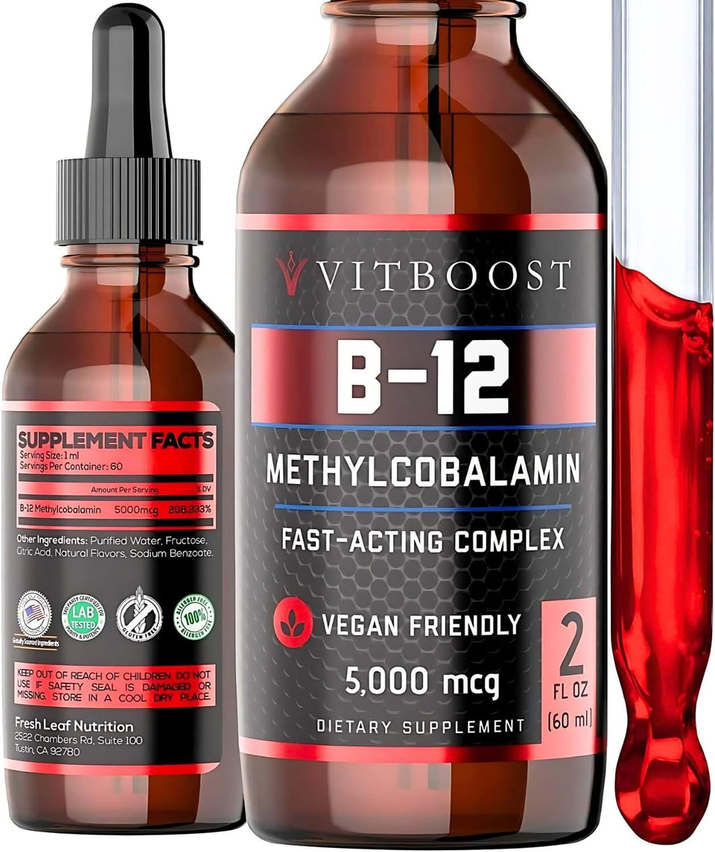 60 x 5000 mcg Raspberry Flavored Vitamin B12 Liquid Methylcobalamin Supplement O751