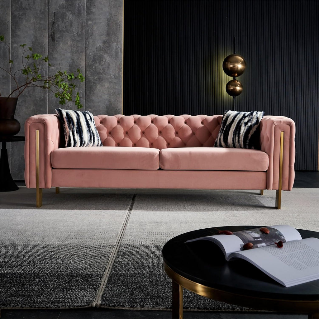 Light Green Tufted Chesterfield Sofa with Metal Legs D620776