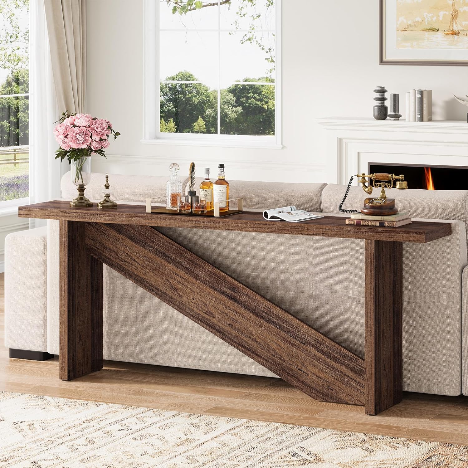 70.86" Long Narrow Wood Console Table with LED Lights D349273