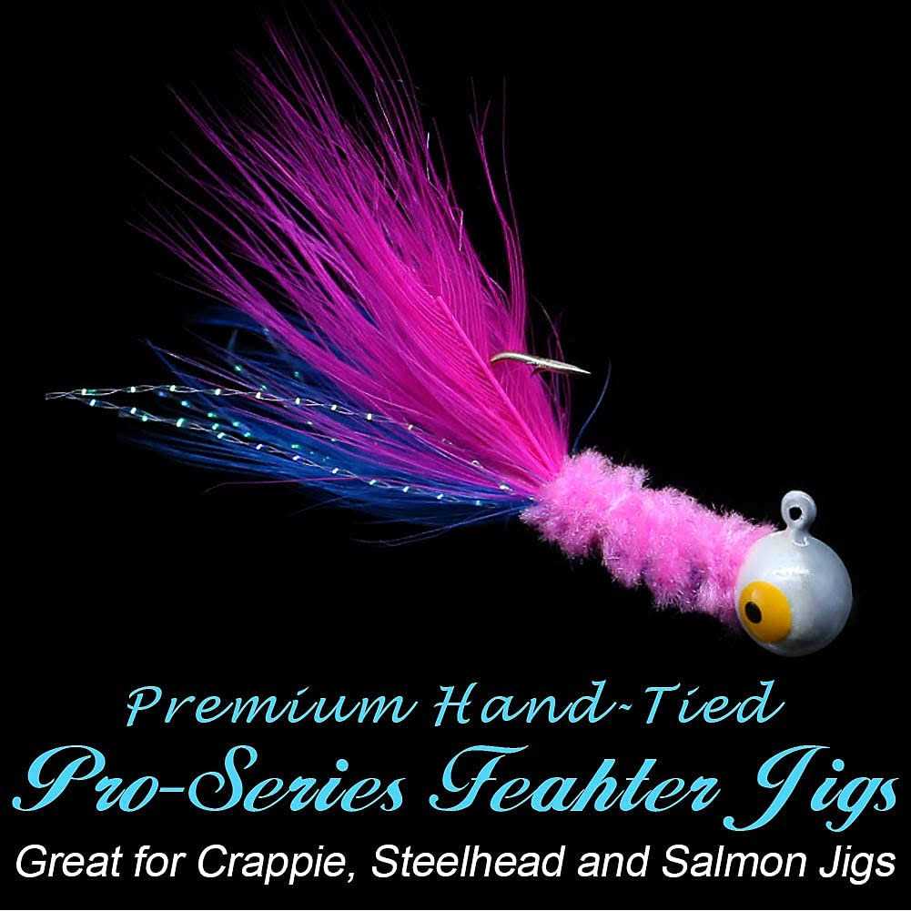 Marabou Feather Hair Jigs for Crappie Fishing Baits and Lures Kit Panfish Trout 1/8 1/16 1/32 oz H14311