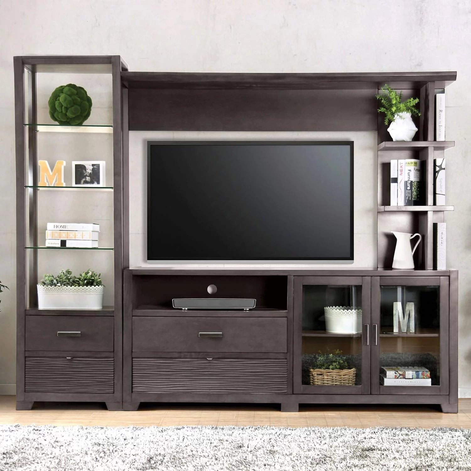 Gray Solid Wood TV Stand Set 3pcs H6319