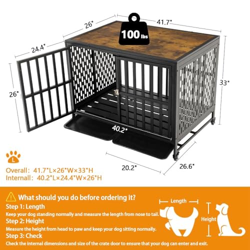 42 inch Black Heavy Duty Dog Crate Furniture D257264