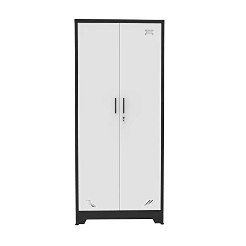 72" Tall Locking Steel Storage Cabinet with Adjustable Shelves (Black White) K8398