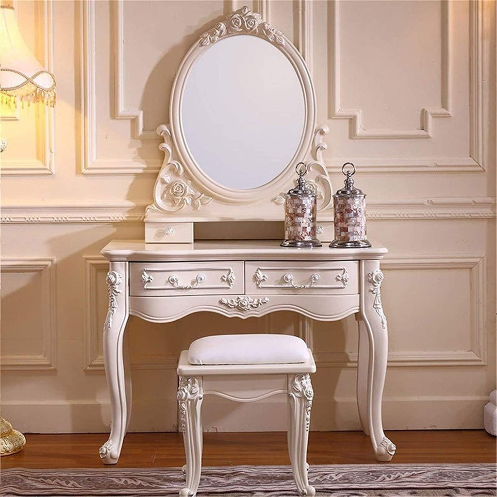 Solid Wood Dressing Vanity Table with Stool A490558