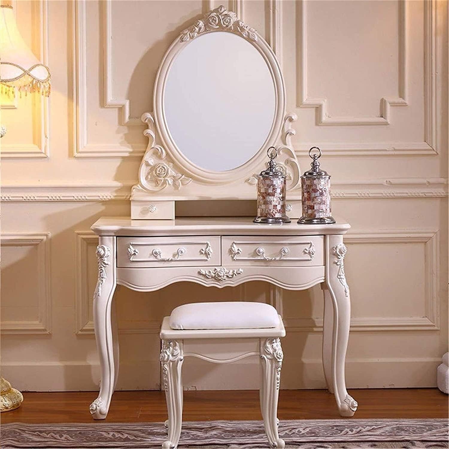 Solid Wood Dressing Vanity Table with Stool A490558