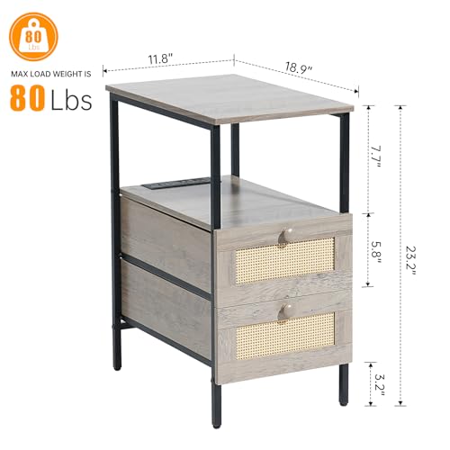 Narrow Side Table with 2 Wooden Drawers USB Ports and Power Outlets T598957