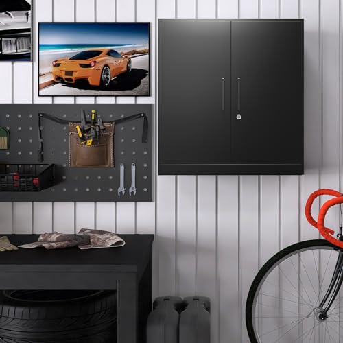 Black & Grey Steel Wall Mounted Storage Cabinet with Lock D7467