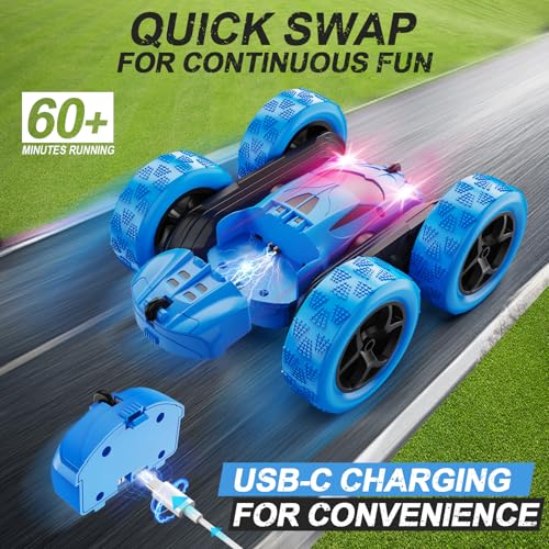4WD Double Sided 360° Rotating Remote Control Stunt Car Green M5365