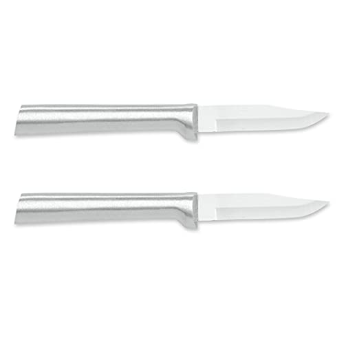 Peeling Paring Knife, Stainless Steel Blade, Brushed Aluminum Handle, Pack of 2 Y4229