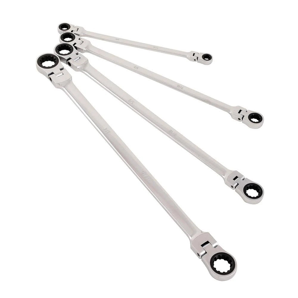 SAE Extra Long Double Box Flex Head Ratcheting Wrench Set (4-Piece) G340957