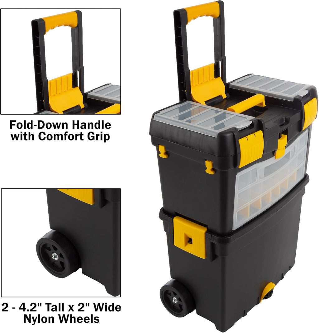 Rolling Tool Box with Wheels, Foldable Handle, and Removable Top A619