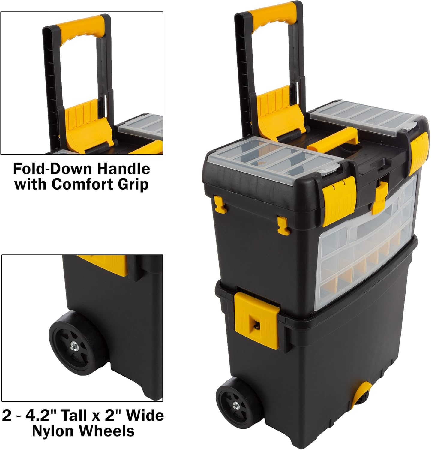 Rolling Tool Box with Wheels, Foldable Handle, and Removable Top A619