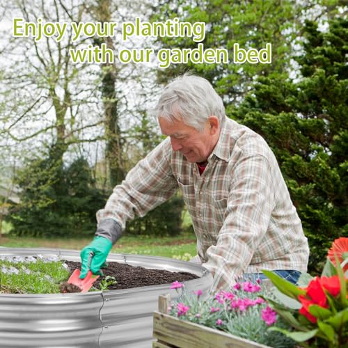 Oval Metal Raised Garden Bed, 0.8MM Thick, Silver, 6X3X1FT A2435