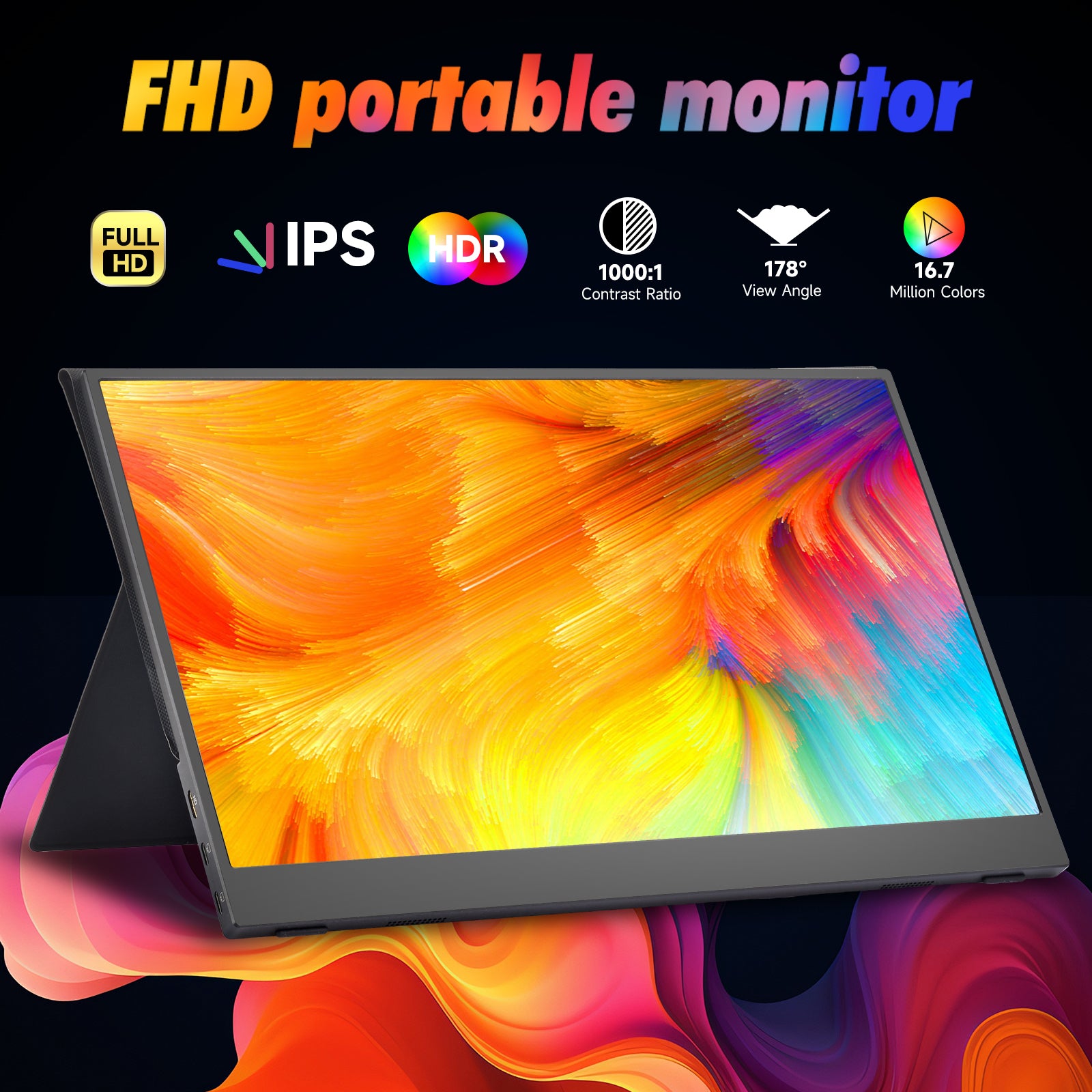 15.6'' FHD 1080P USB-C HDMI IPS Portable Monitor with Smart Cover/Stand E1534