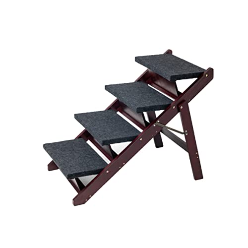 Wooden Pet Stairs Foldable Stairs & Ramp Portable Dog Ladder (Brown) P45155