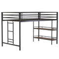 Black Twin Size Metal Loft Bed with Desk and Storage Stairs Y982
