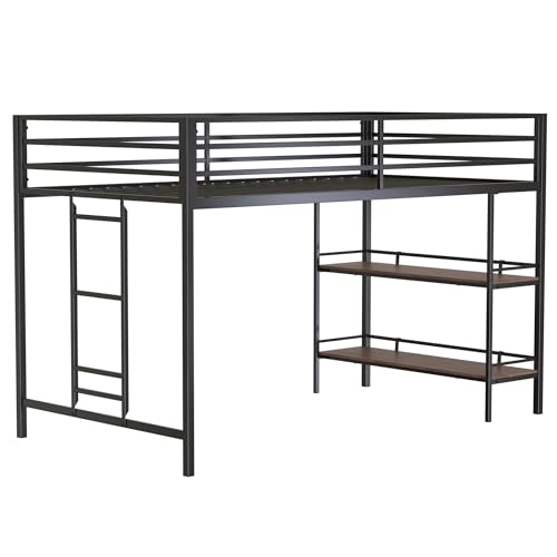 Black Twin Size Metal Loft Bed with Desk and Storage Stairs Y982
