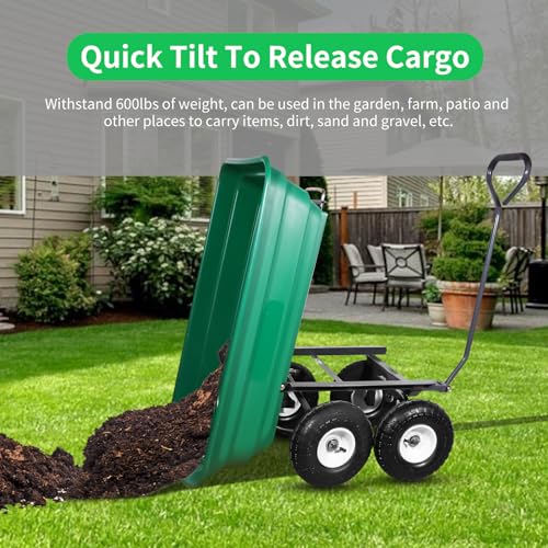 600 Lbs Poly Garden Dump Cart with 10" No-Flat Tires L90405