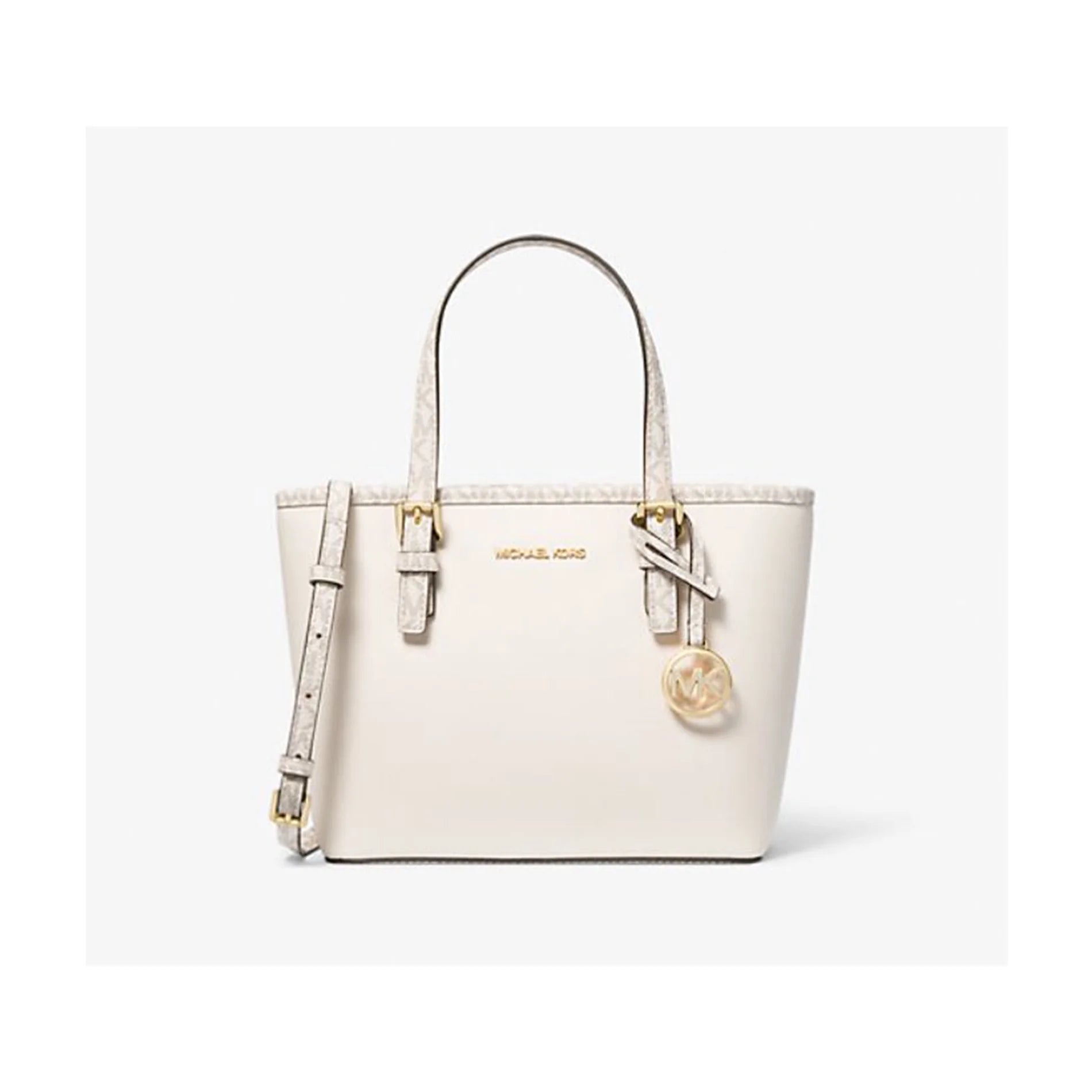 Light Cream Saffiano Leather Crossbody Tote Bag L346