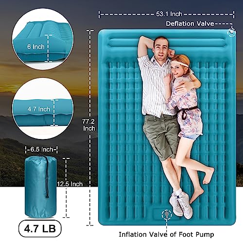 Extra Thick 4.7 Inch Self Inflating Double Camping Mattress with Foot Pump and Pillow F25140