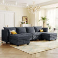 Beige Chenille 2 Piece L-Shape Modular Sectional Sofa T4007