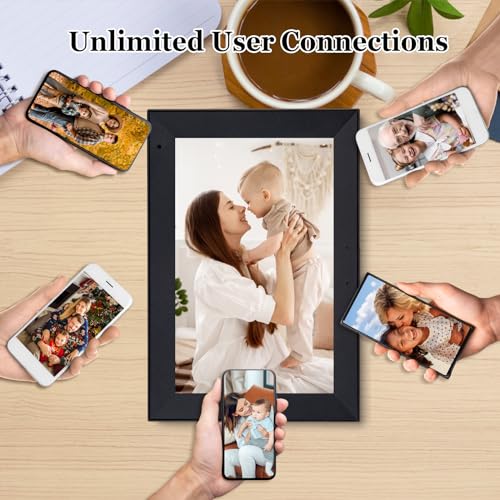 10.1 Inch WiFi IPS HD Touchscreen Digital Picture Frame with Black Wood Frame M947