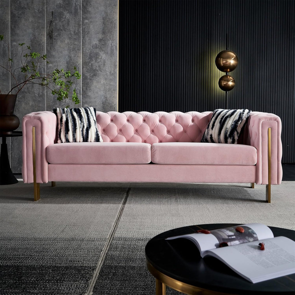 Light Green Tufted Chesterfield Sofa with Metal Legs D620776
