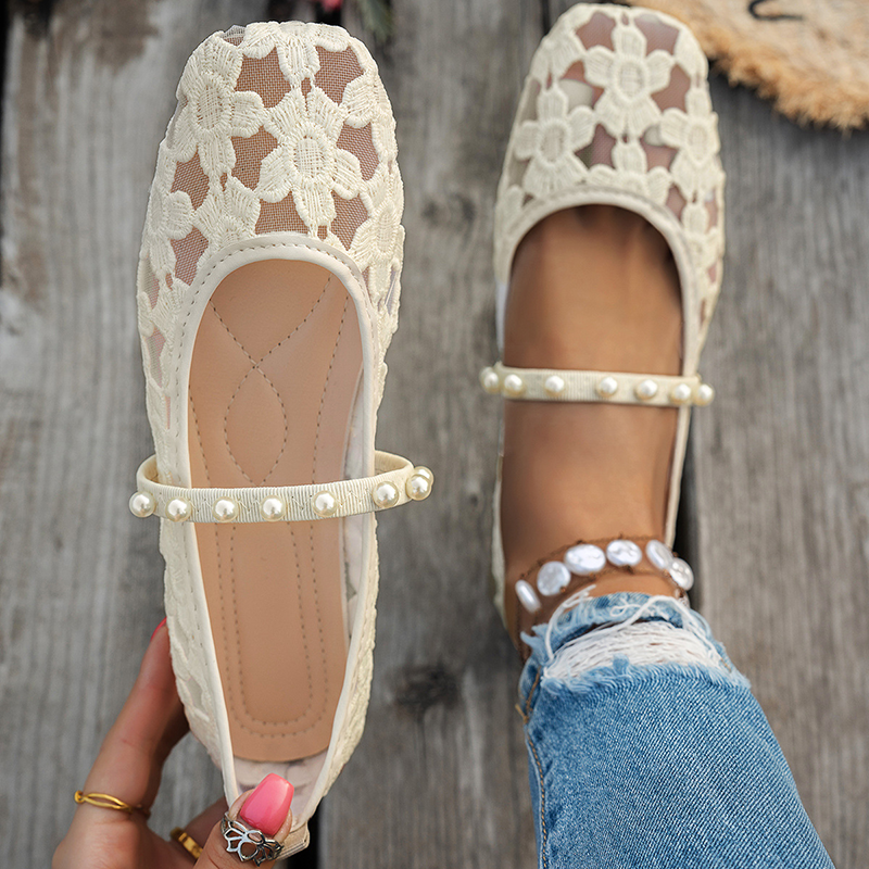 Women's Floral Lace Mesh Flats – Breathable Tulle Mesh for Everyday Wear