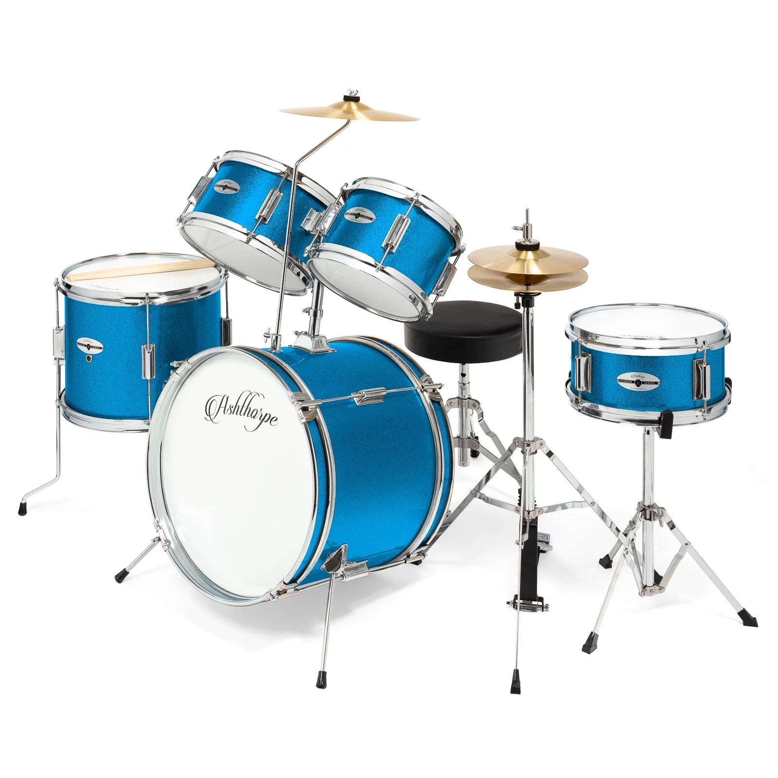 Blue 5-Piece Junior Drum Set with Genuine Brass Cymbals P2096