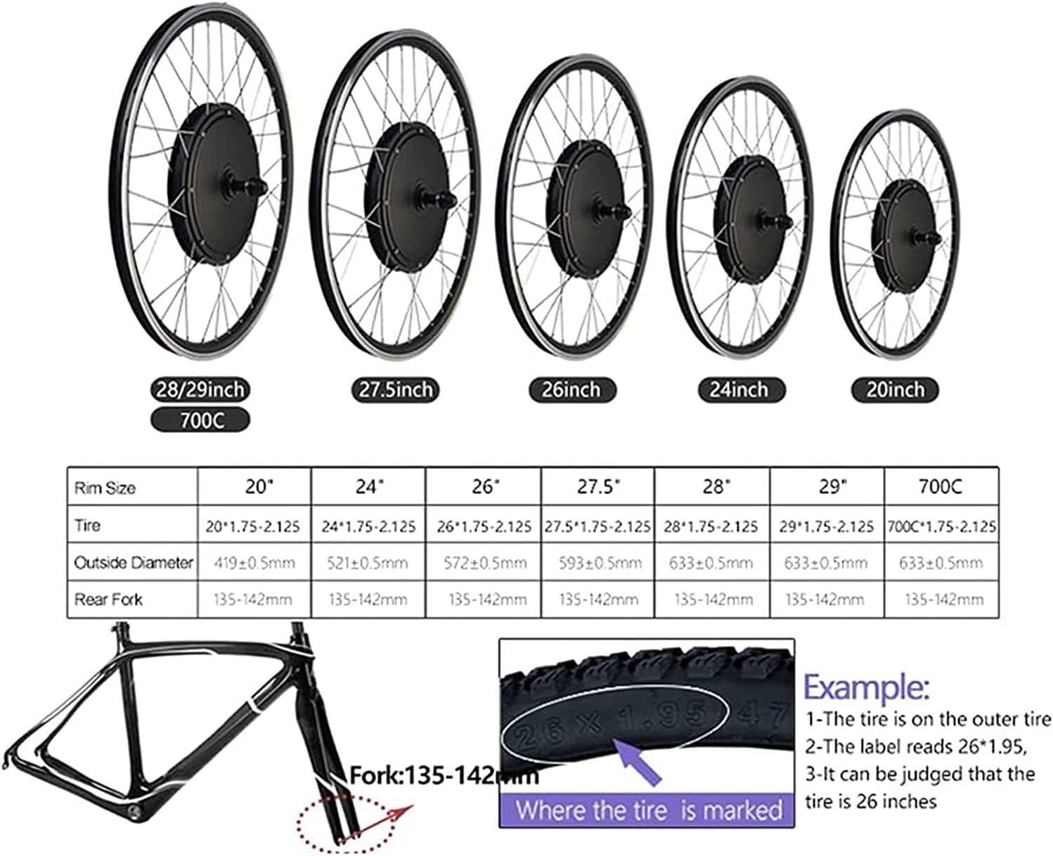 29inch-48V/350W Rear Wheel Electric Bicycle Hub Motor Kit C54970