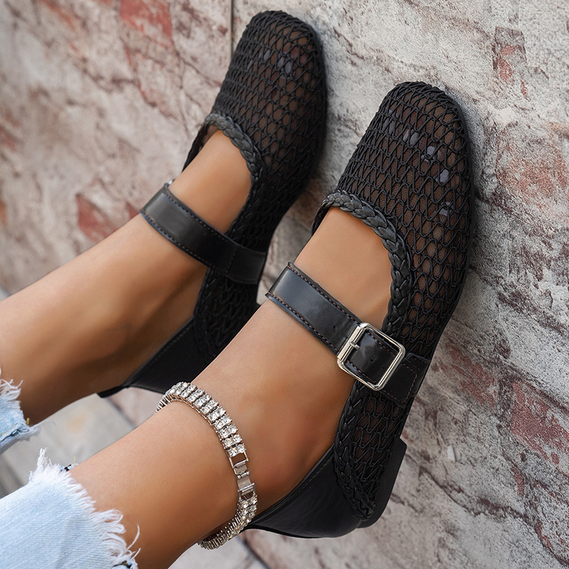Women's Lace Floral Mesh Everyday Flats – Comfortable Elastic Ankle Strap