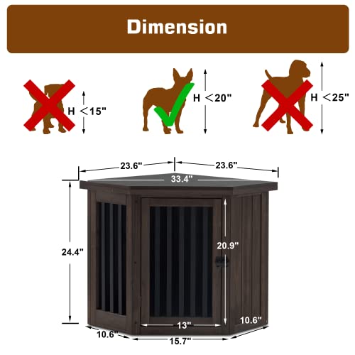 White and Brown Wooden Corner Dog Crate with Door T70064