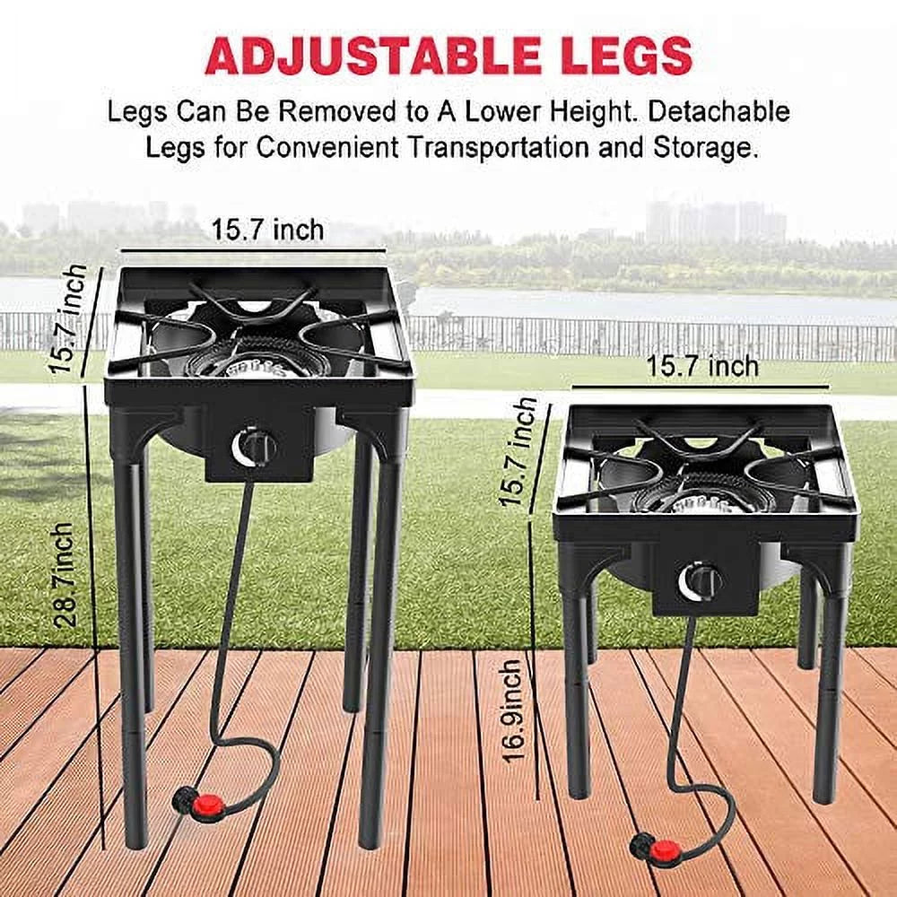 Portable Propane Stove, Single Burner with Gas Hose, Detachable Legs J517334